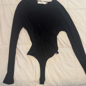 Astr Black Twist-Front Long Sleeve Bodysuit